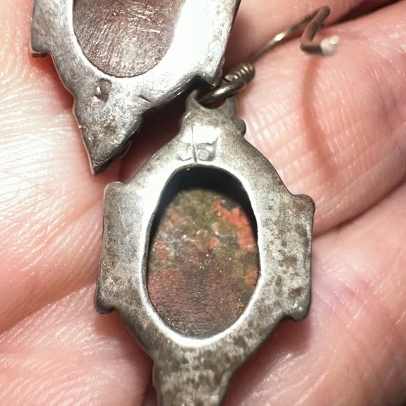 Sterling & Unakite Stone Earrings - Picture 4 of 6